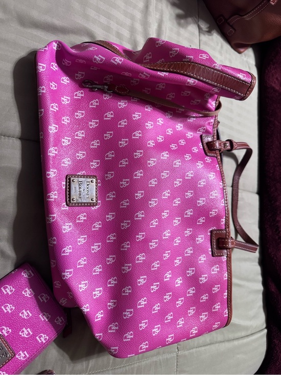 Dooney & Bourke Handbags - Dooney & Bourke Hot Pink Logo Tote with Brown Trim & Matching Wallet